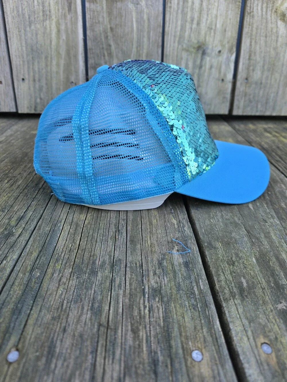 Blue Sequin Baseball Cap - Snap Adjustable Back Kids Size
